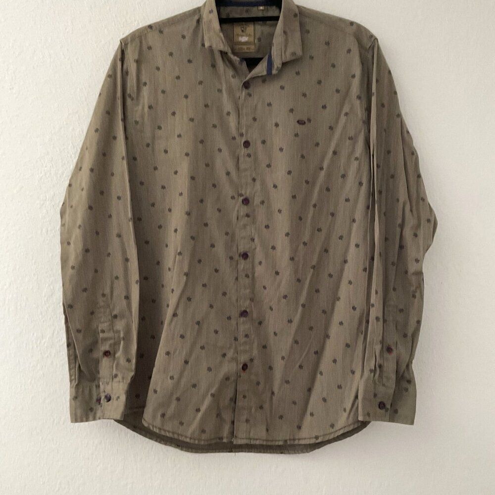 MASSIMO DUTTI Olive Long Sleeve Casual Button Down Geometric Print Shirt M Slim